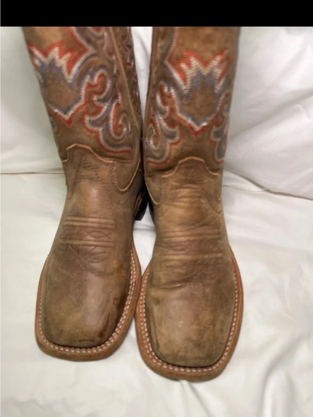 Old West Brown Cowboy Boots with Orange & Gray Embroidery